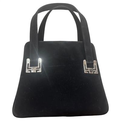 1970s Vintage Black Suede and Silver Plated Metal Italian Evening Bag