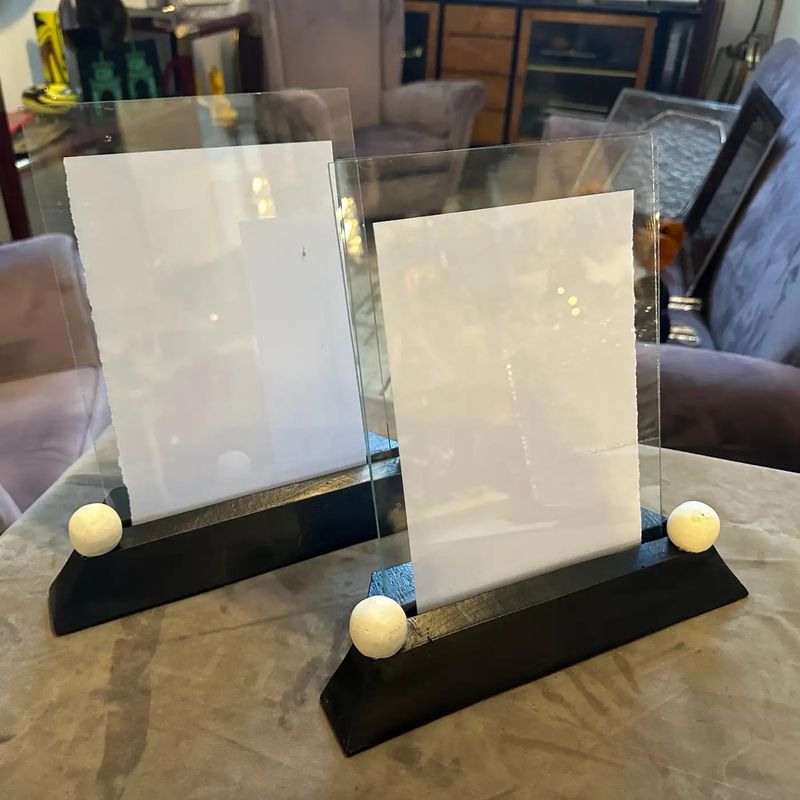 Two Art Deco Black and White Lacquered Wood and Glass French Picture Frames