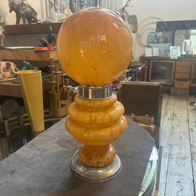 1970s Space Age Yellow Glass and Metal Table Lamp Carlo Nason for Mazzega