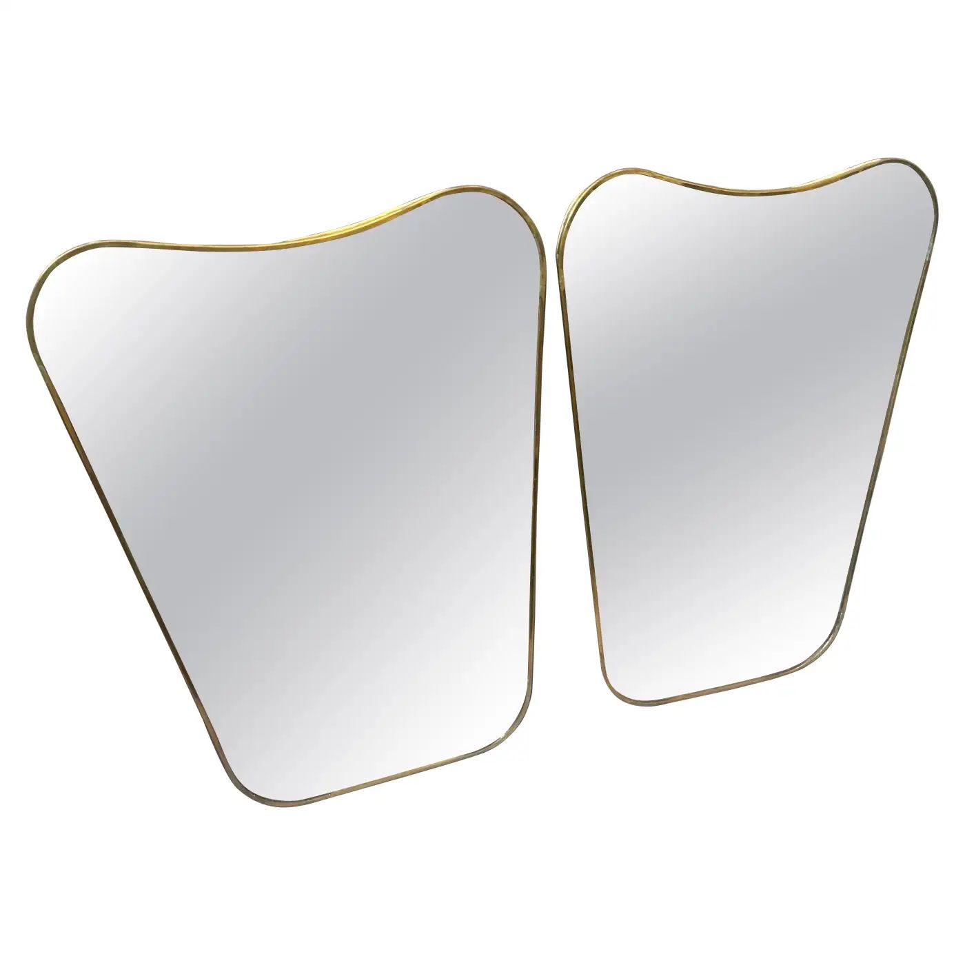 Two 1970s Gio Ponti StyleMid-Century Modern Biscuit Shaped Brass Wall Mirrors