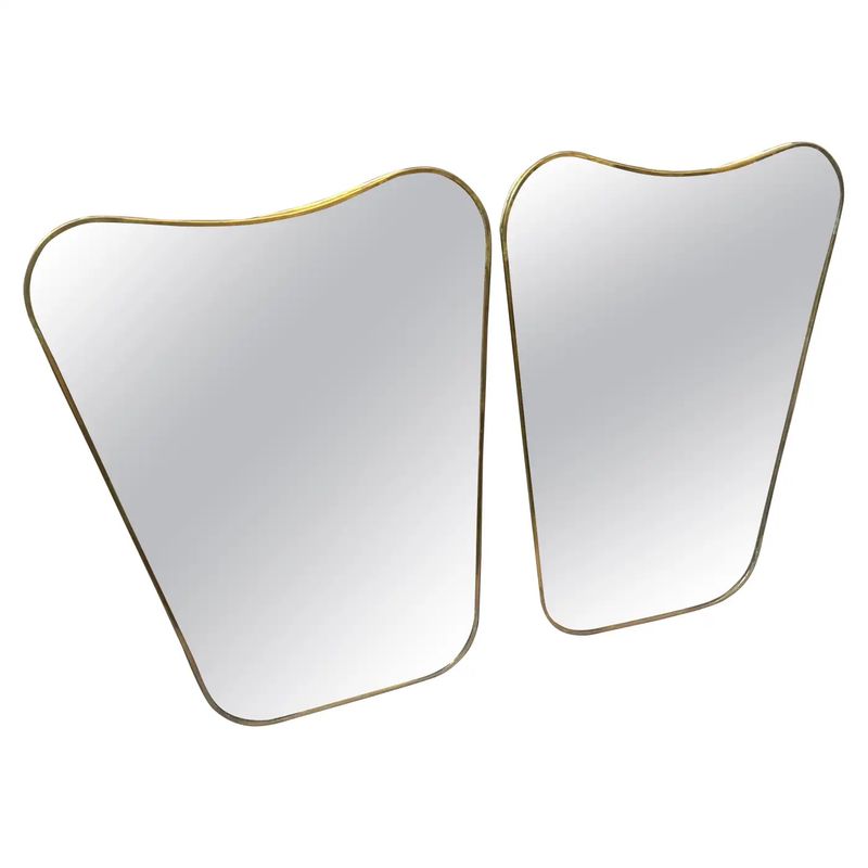Two 1970s Gio Ponti StyleMid-Century Modern Biscuit Shaped Brass Wall Mirrors