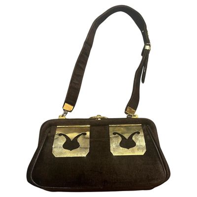 1980s Amazing Brown Velvet and Brass Hardware Italian Evening Bag