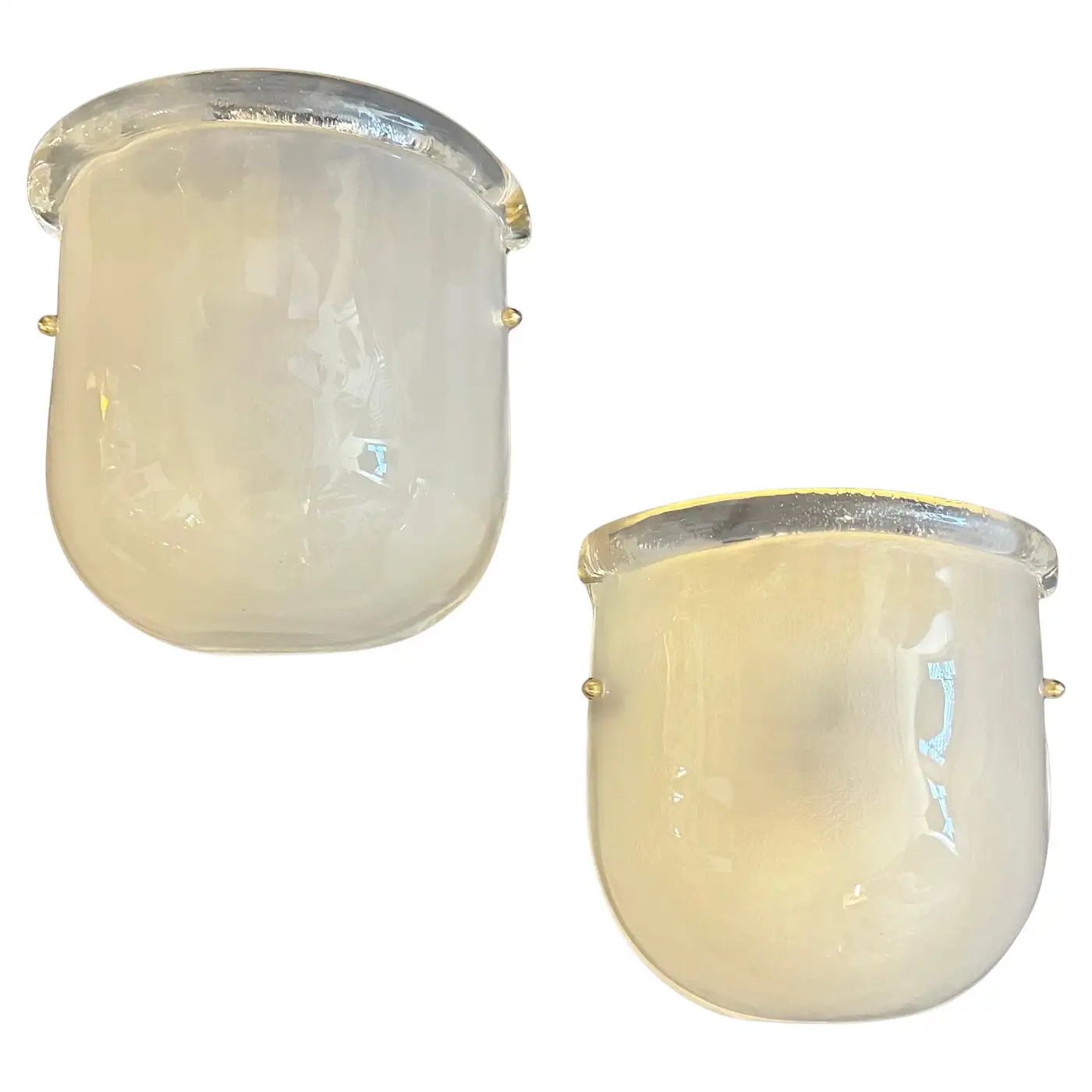 1990s Mid-Century Modern Barovier Style Murano Glass and Brass Wall Sconces 1990s Mid-Century Modern Barovier Style Murano Glass and Brass Wall Sconces