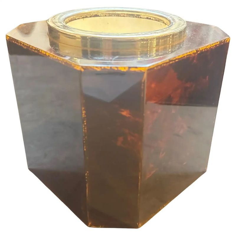 1970s Mid-Century Modern Fake Tortoiseshell Lucite Italian Ice Bucket