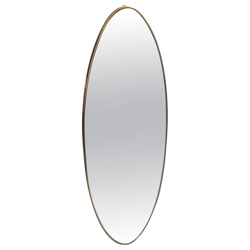 1950s Gio Ponti Style Mid-Century Modern Brass Italian Long Oval Wall Mirror