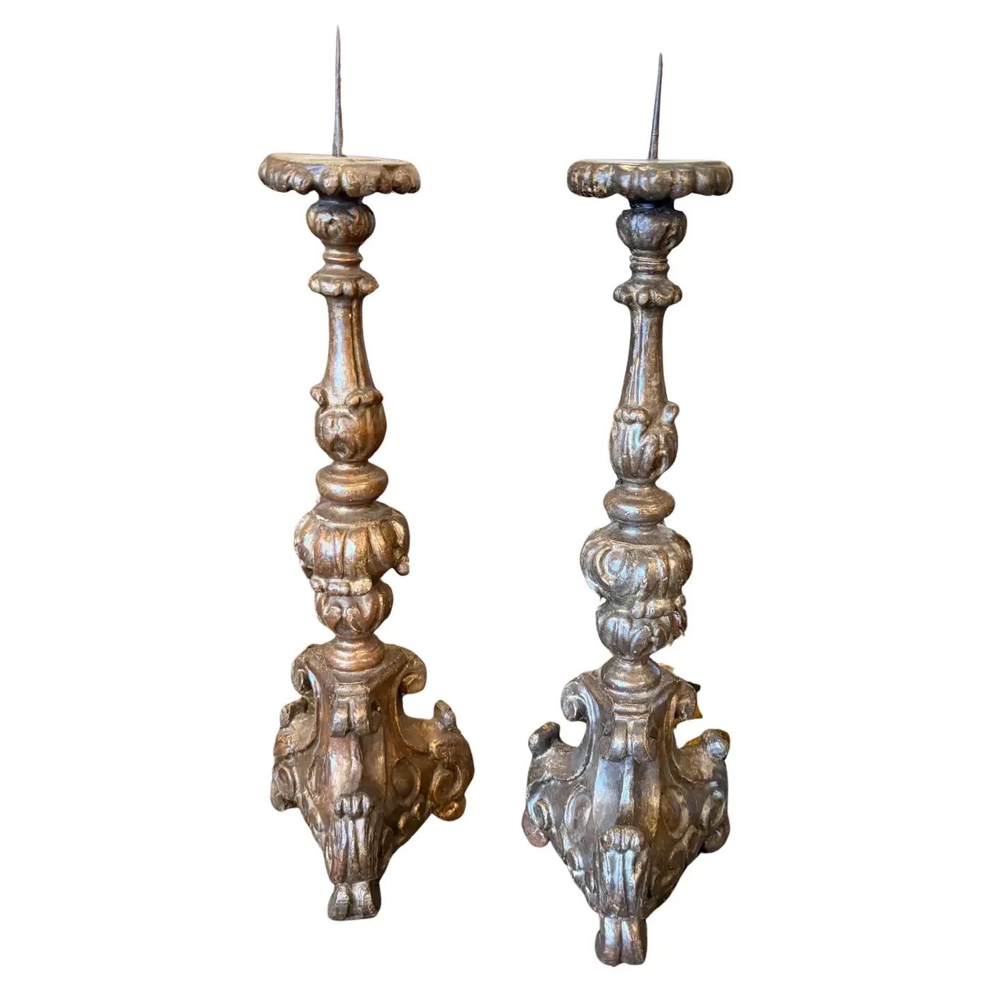 A pair of Louis XVI Hand-carved Wood Antique Sicilian Torcheres