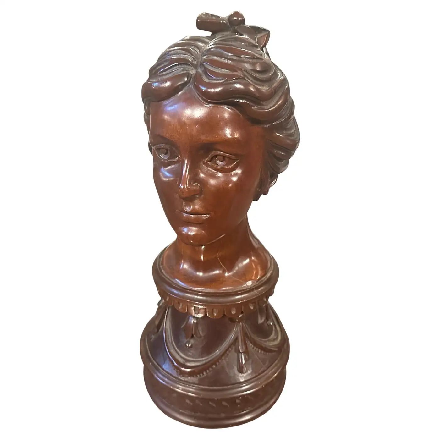 A Sicilian Art Nouveau Wood Sculpture of a Bust of a Young Woman