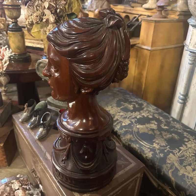 A Sicilian Art Nouveau Wood Sculpture of a Bust of a Young Woman