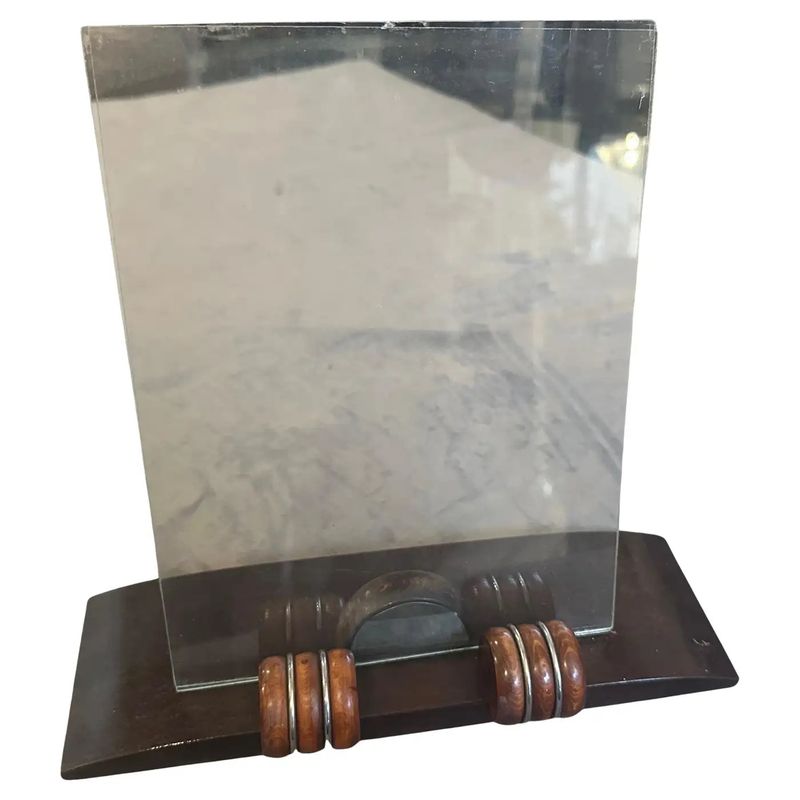 An Elegant 1930s Wood and Chromed Metal French Picture Frame