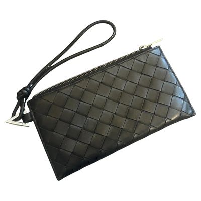21st Century Black Leather Intrecciato Weave Clutch Wallet by Bottega Veneta