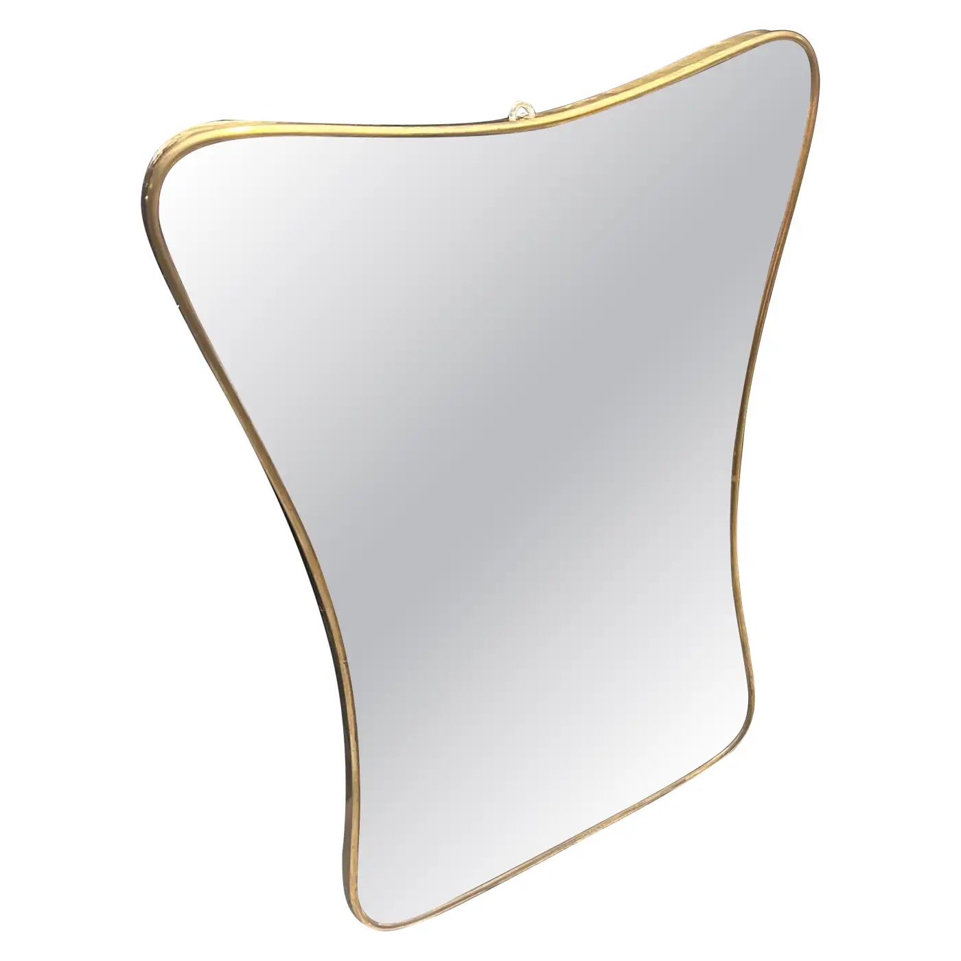 1950s Gio Ponti Style Mid-Century Modern Brass Biscuit Shaped Wall Mirror