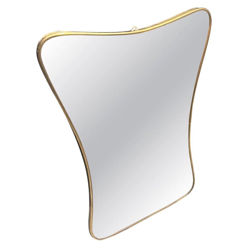 1950s Gio Ponti Style Mid-Century Modern Brass Biscuit Shaped Wall Mirror