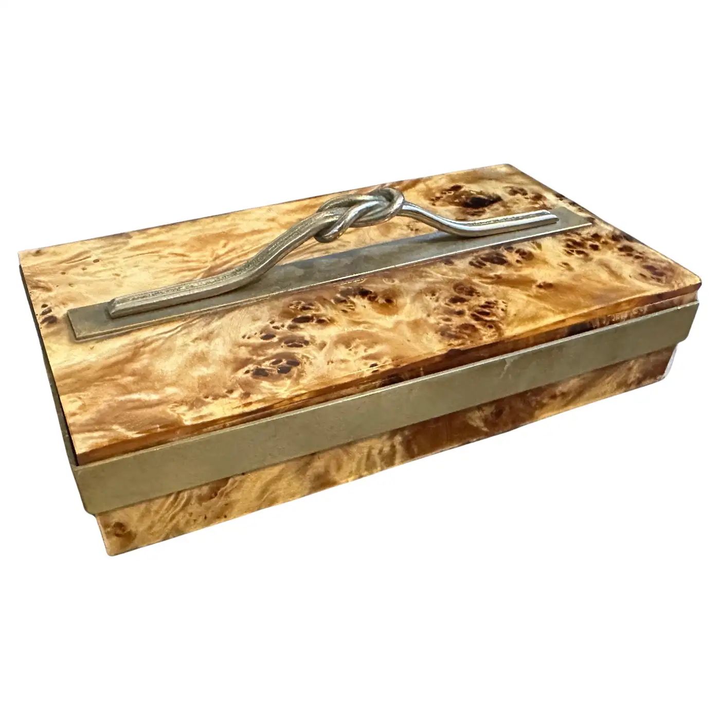 1970s Mid-Century Modern faux Burl Lucite and Brass Italian Luxury Jewelry Box