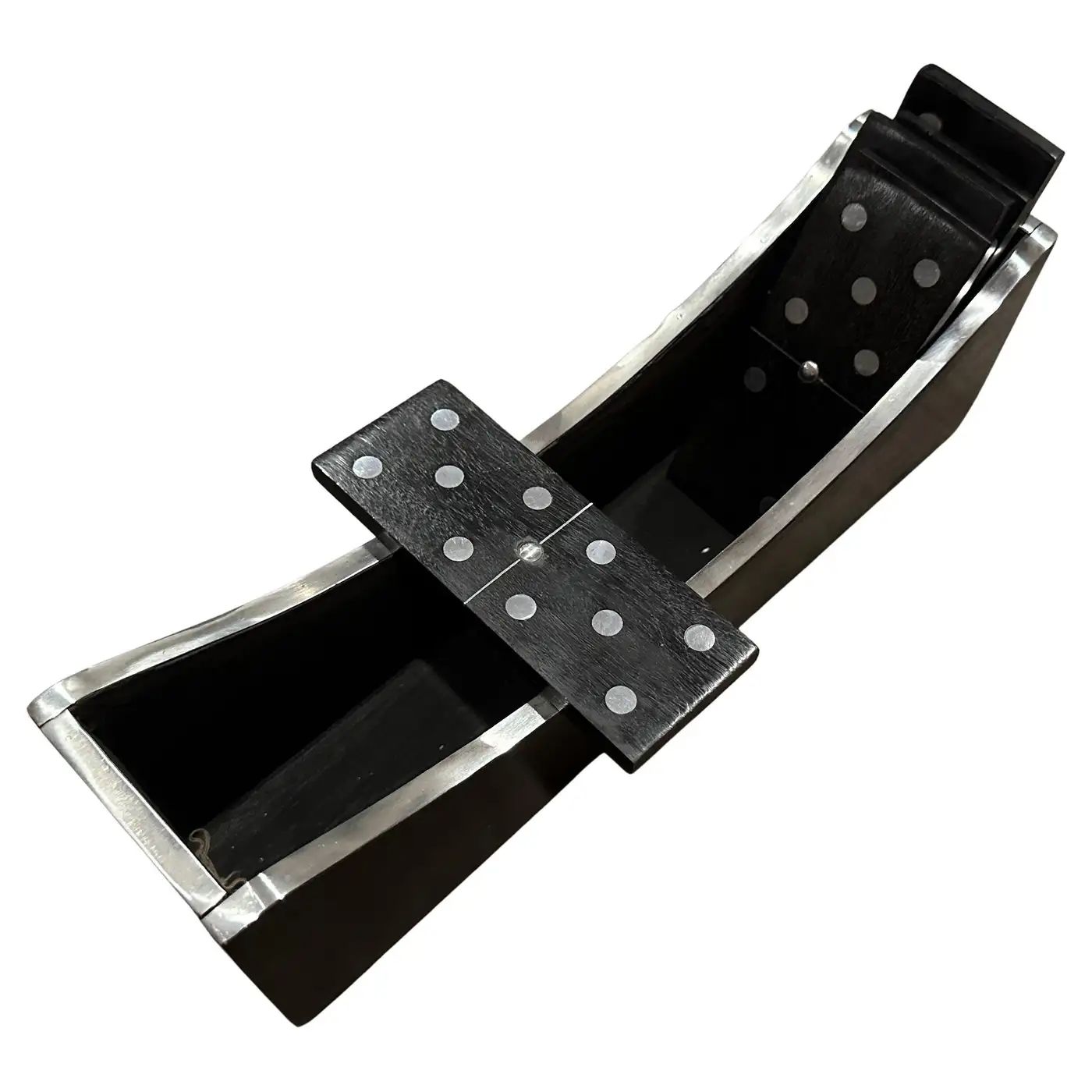 1990s Modern Luxury Wood and Silver Plated Italian Domino Table Game