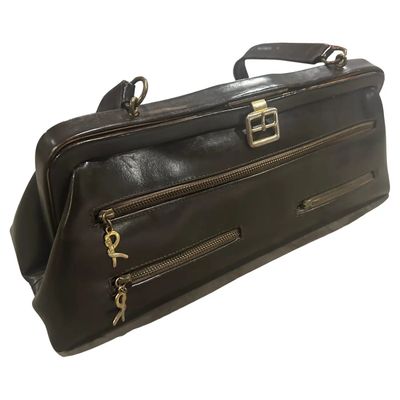 1980s Iconic brown Leather and Brass Hand Bag by Roberta di Camerino