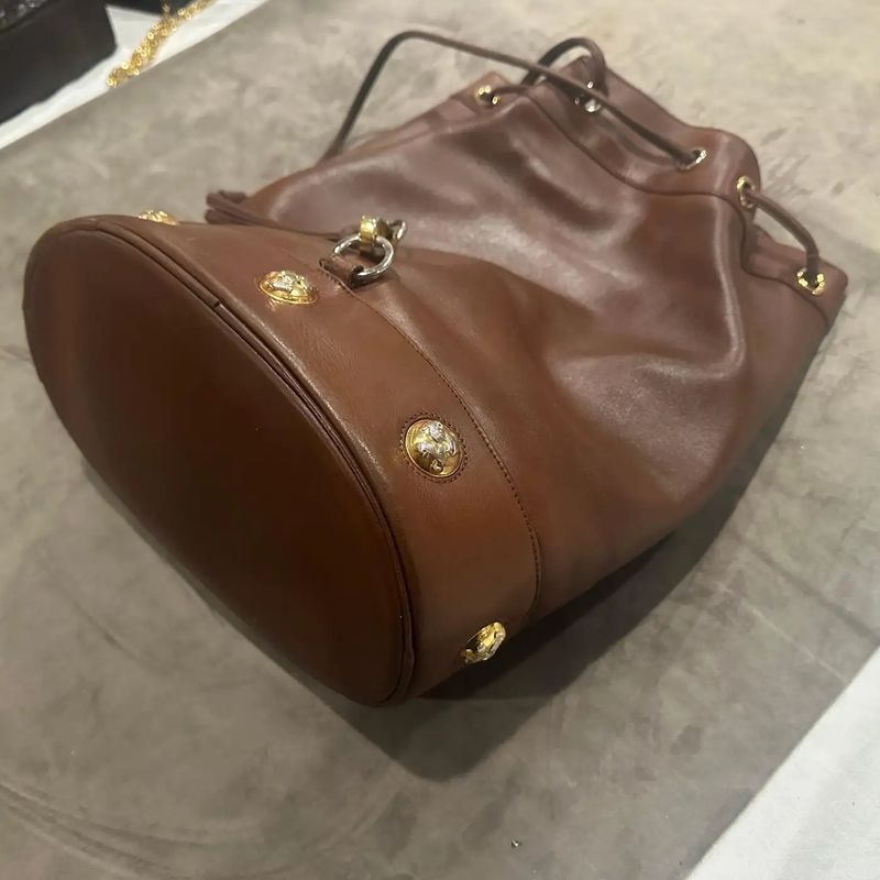 1980s Iconic Cognac Brown Leather and Brass Backpack by Salvatore Ferragamo