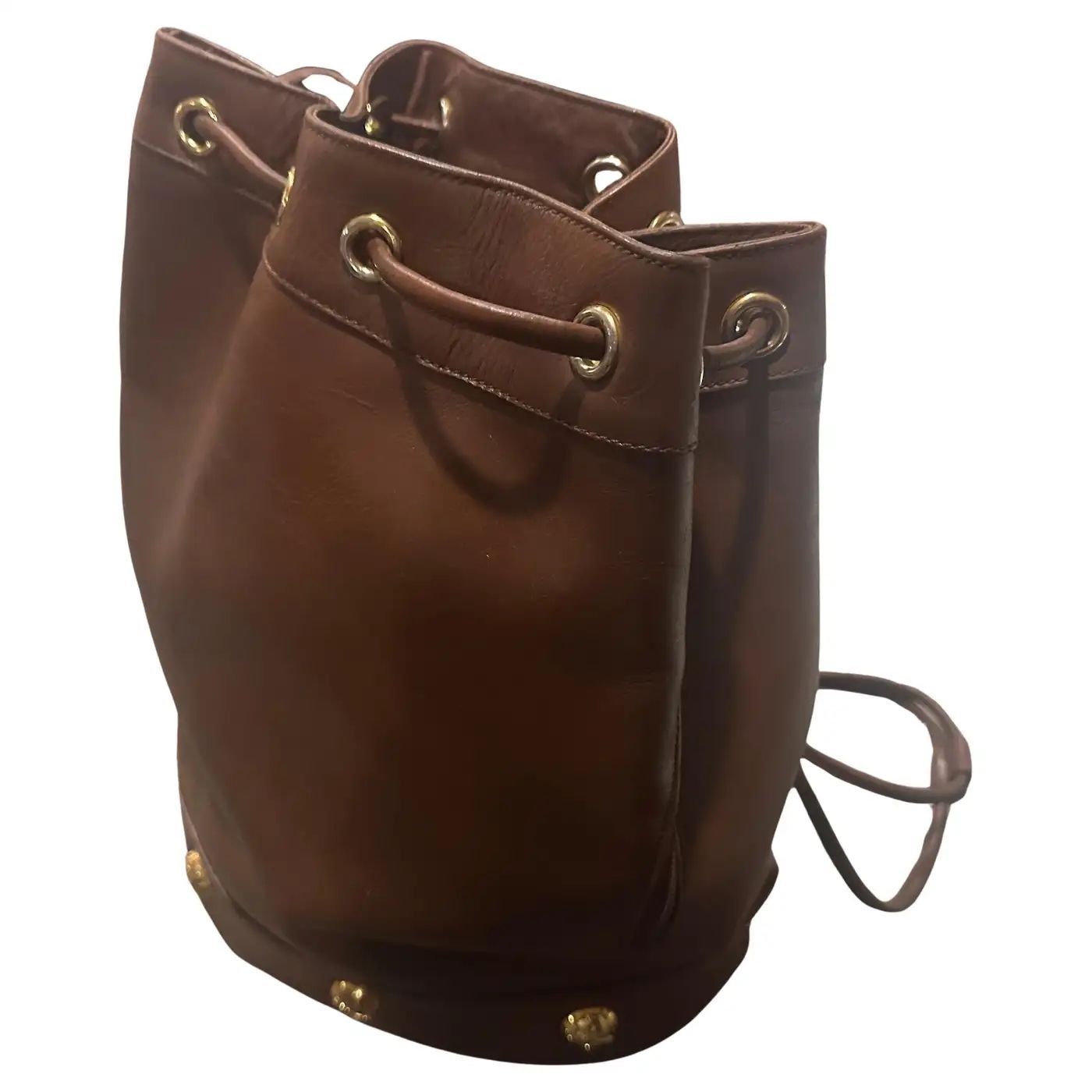 1980s Iconic Cognac Brown Leather and Brass Backpack by Salvatore Ferragamo