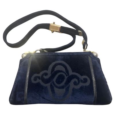 An Amazing 1980s Blue velvet and Brass Italian Shoulder Bag