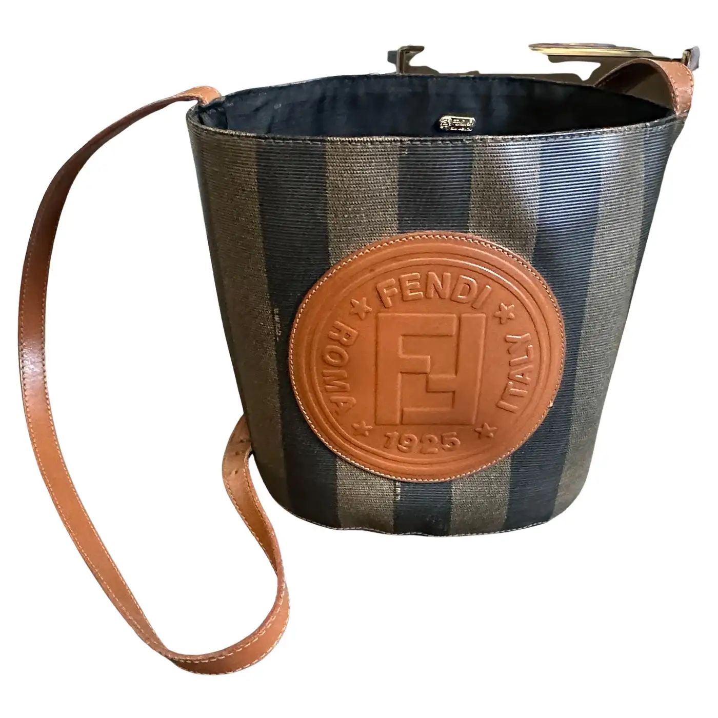 1980s Contemporary Canvas and Leather Fendi Shoulder Bucket Bag
