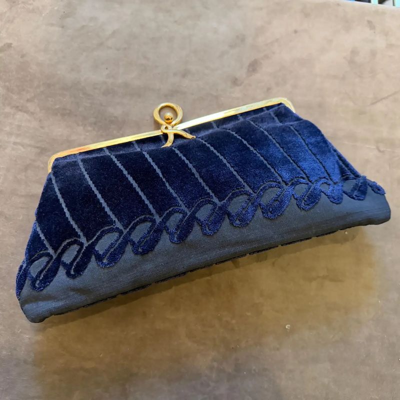 A 1980s Elegant Blue Velvet and Brass Evening Bag by Roberta di Camerino