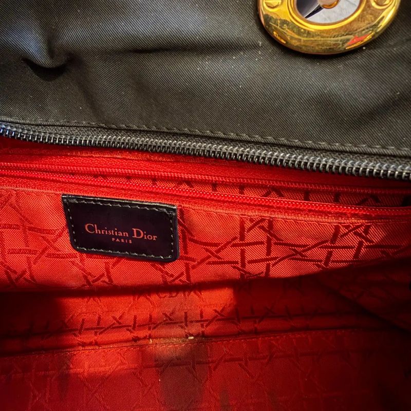 21st Century Black Fabric and Leather Large Lady Dior Bag by Christian Dior