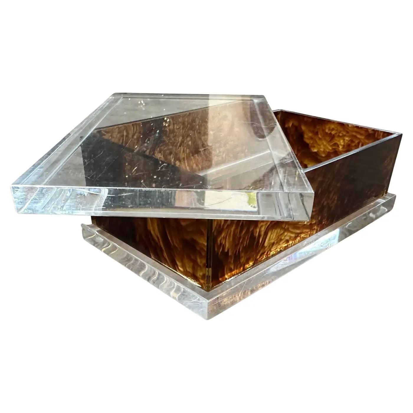 1970s Clear and Faux Tortoiseshell Lucite Vanity Box in the manner Of Dior Home