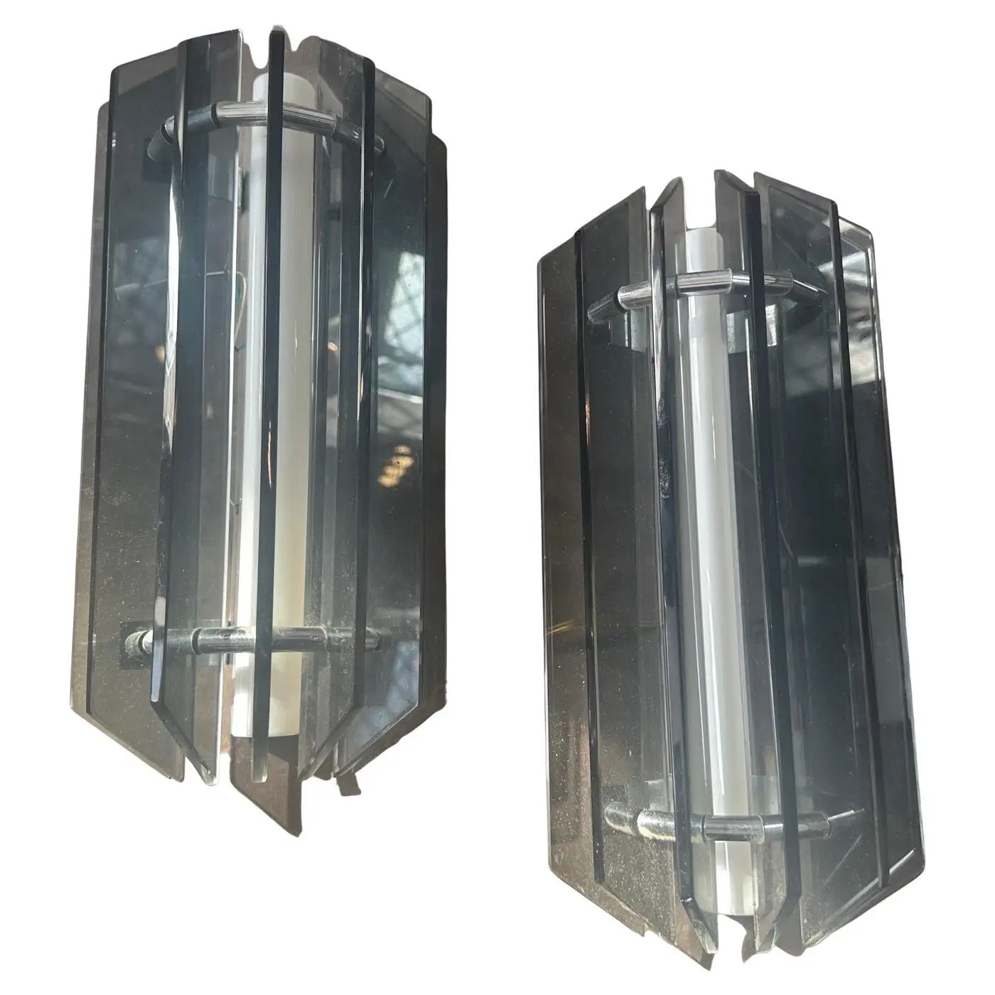 1960s Space Age Gray Glass and Steel Wall Sconces by Veca
