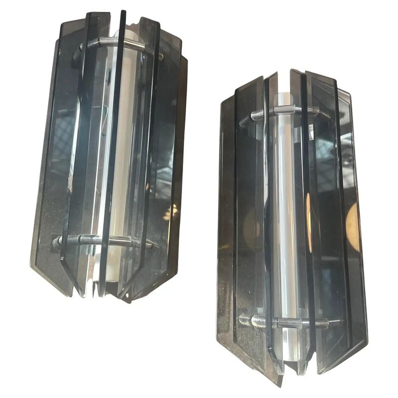 1960s Space Age Gray Glass and Steel Wall Sconces by Veca