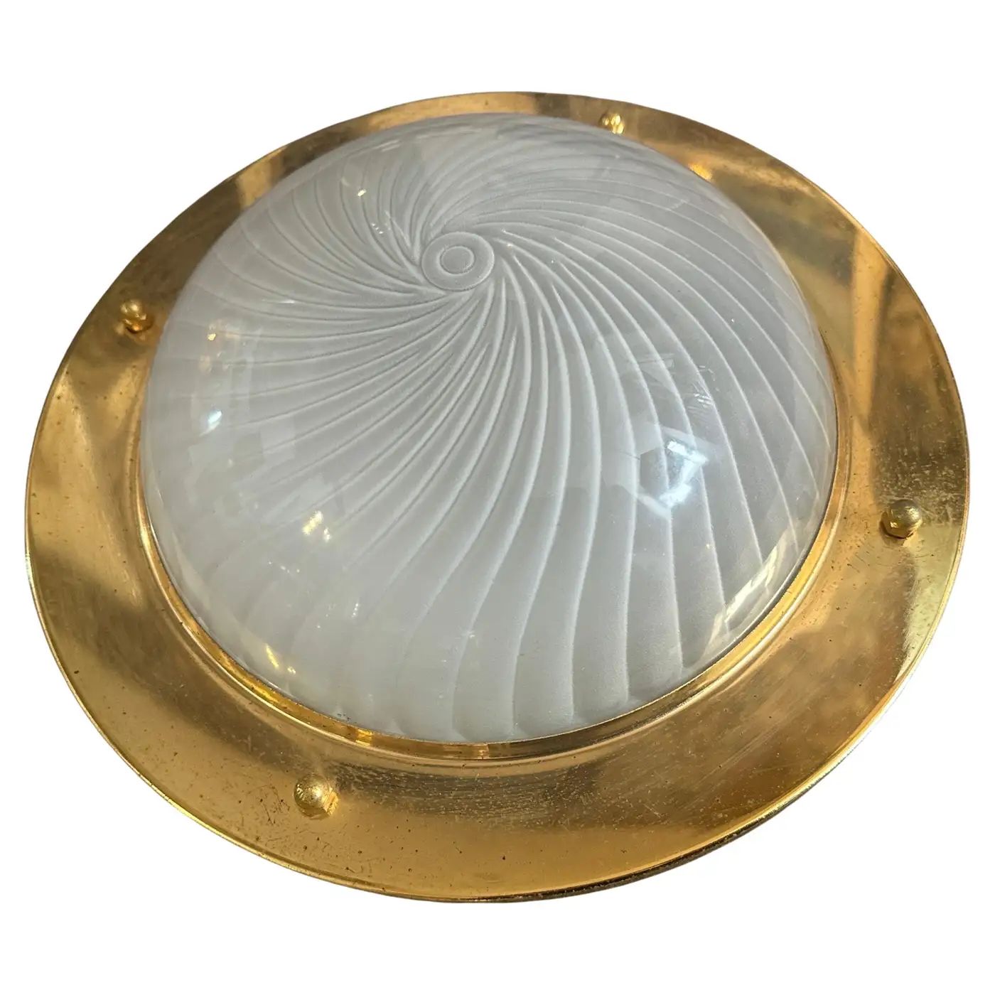 1970s Mid-century Modern Gilded Metal and Murano Glass Ceiling or Wall Light