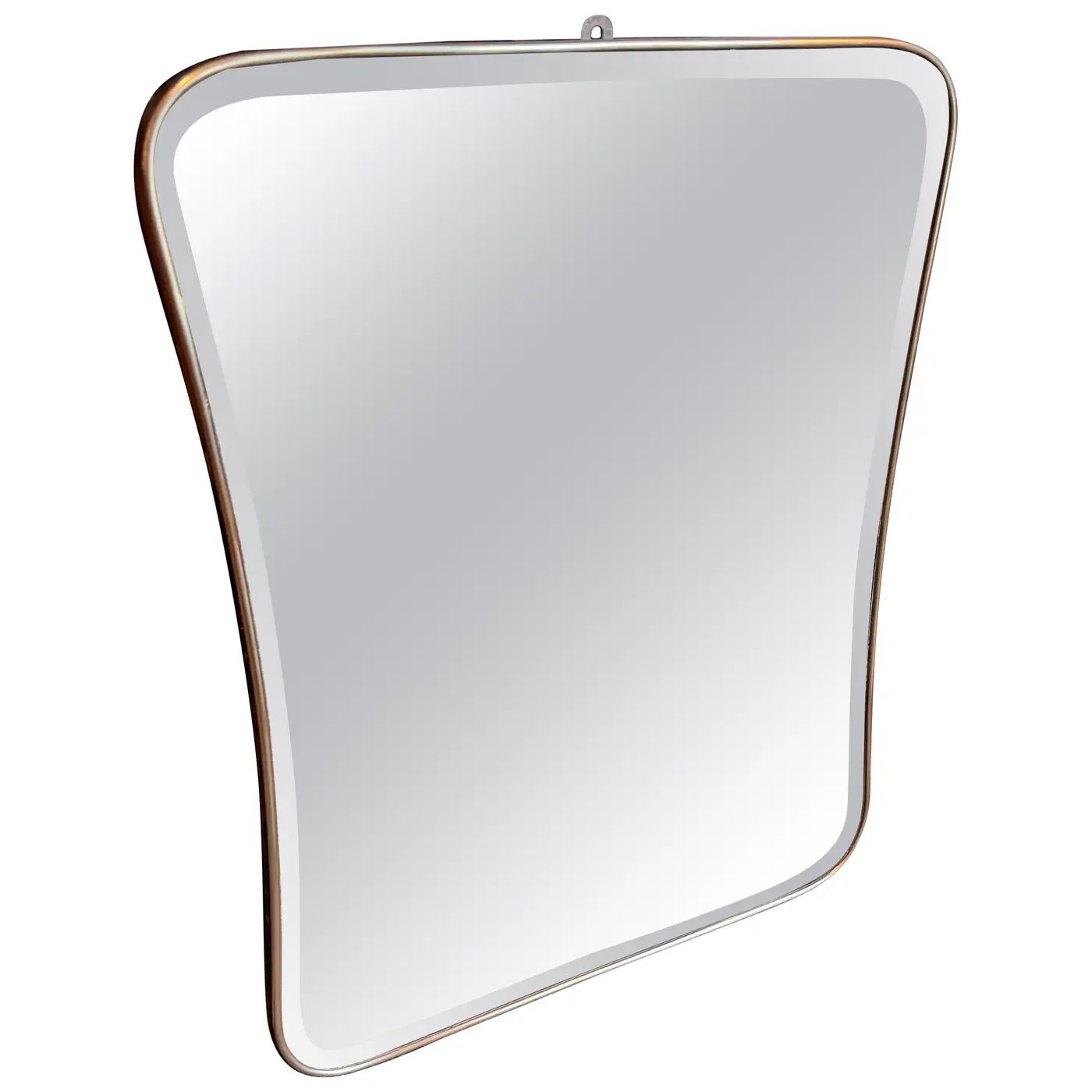 1950s Gio Ponti Style Mid-Century Modern Biscuit Shaped Brass Wall Mirror