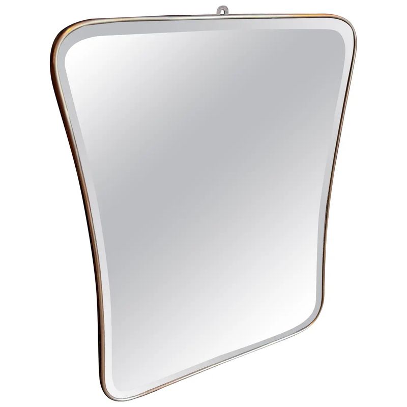 1950s Gio Ponti Style Mid-Century Modern Biscuit Shaped Brass Wall Mirror
