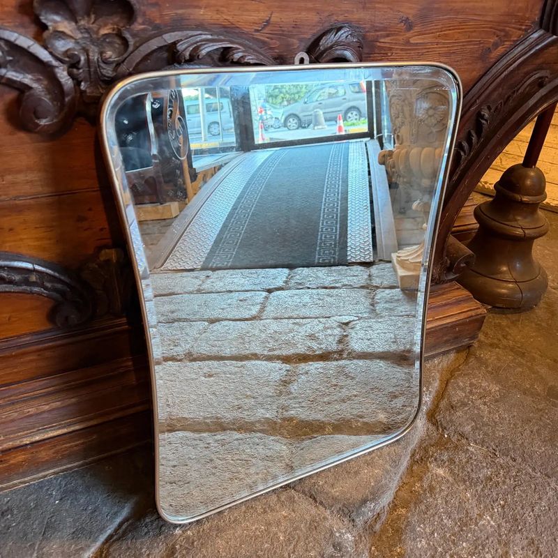 1950s Gio Ponti Style Mid-Century Modern Biscuit Shaped Brass Wall Mirror