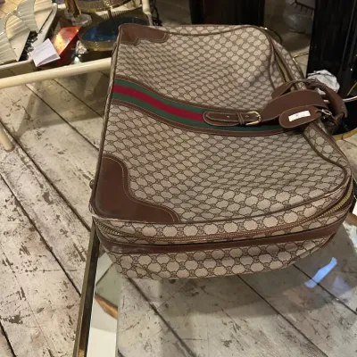1970s Iconic Beige and Brown Canvas Suitcase by Gucci