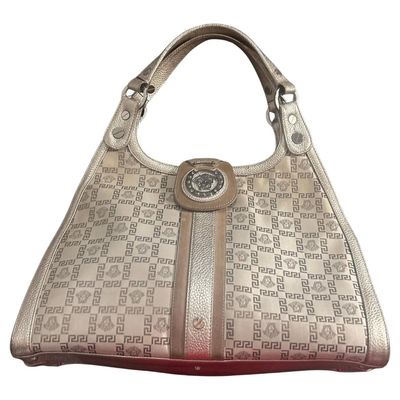 Vintage Gianni Versace Metallic Medusa Monogram White Shoulder Bag