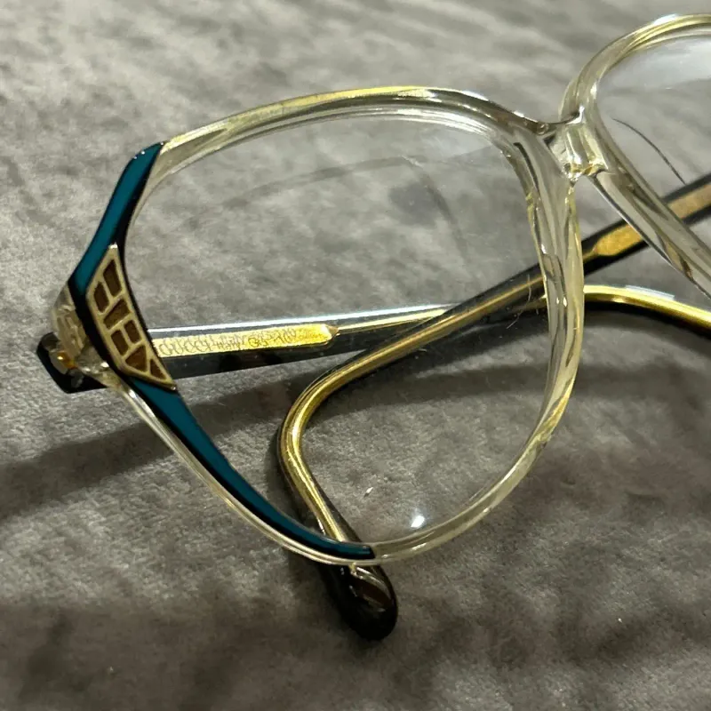 1980s Gucci Retro Oversized Eyeglasses with Teal and Gold Accents
