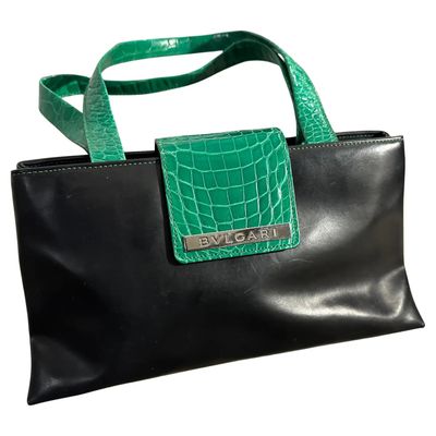 2000s Bulgari Black and Green Leather Shoulder Bag