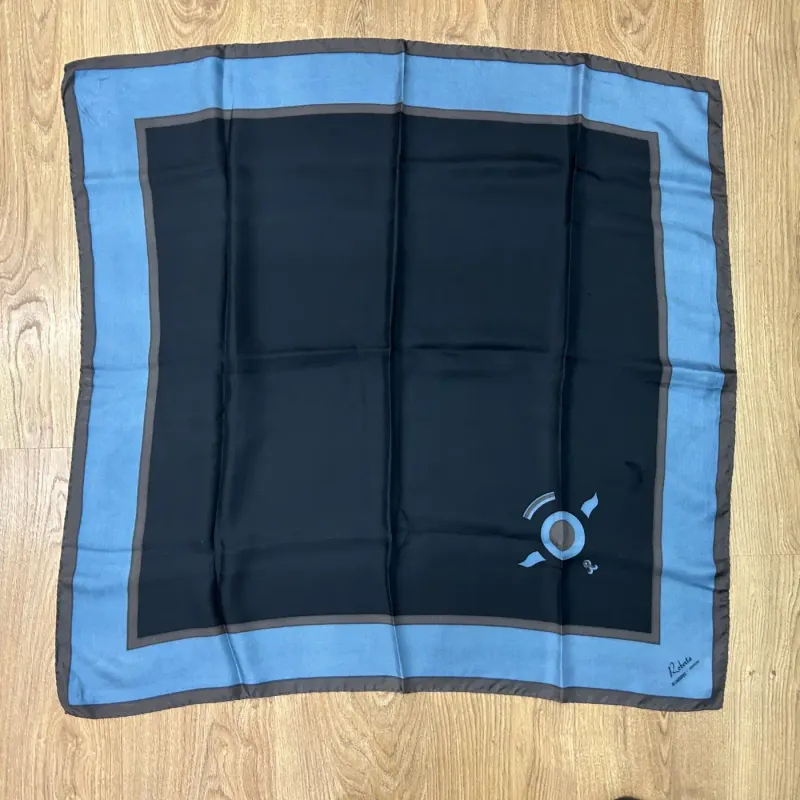 1980s Iconic Blue and Brown Silk Square Scarf by Roberta di Camerino