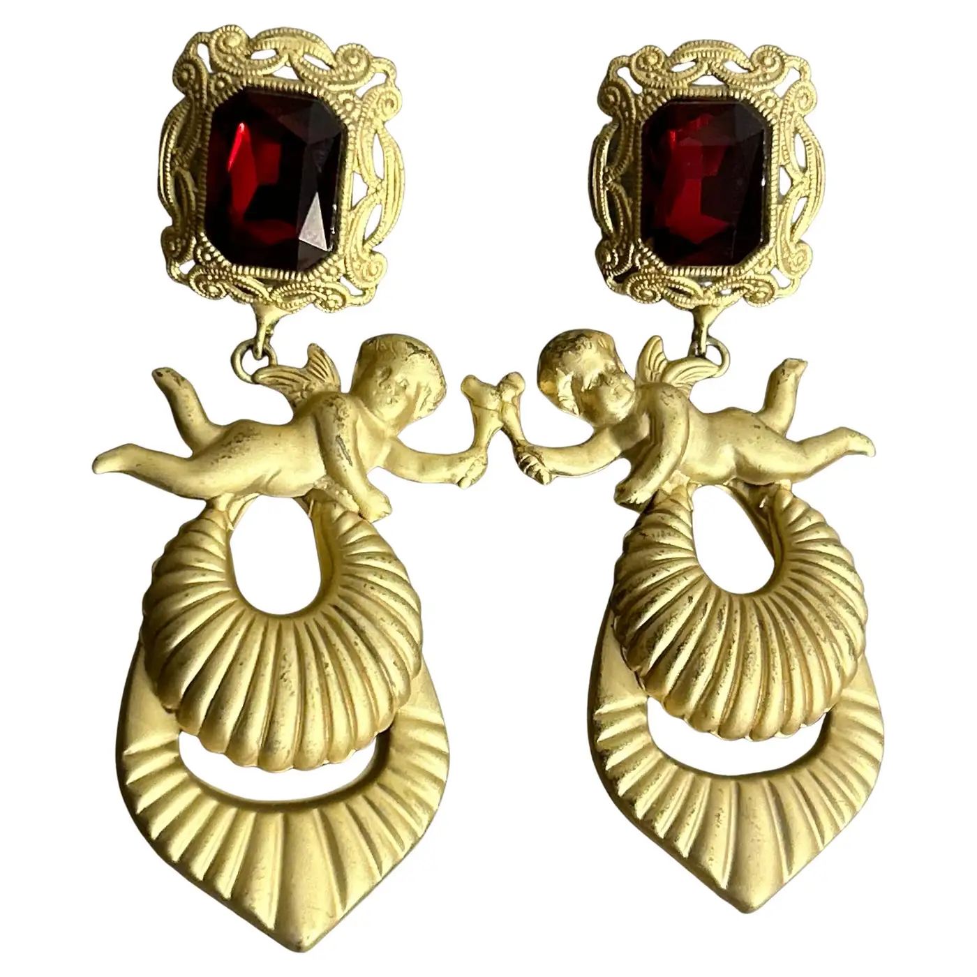 21st Century Cherub Earrings with Ornate Gemstone Accents Made by Mercantia 21st Century Cherub Earrings with Ornate Gemstone Accents Made by Mercantia