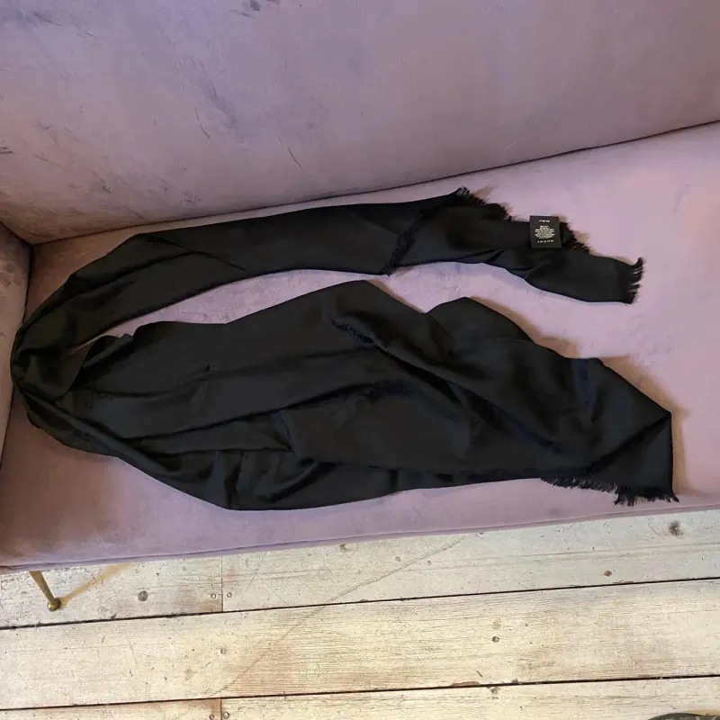 A Never Used Black Wool Scarf by Gucci with Continuous Logo A Never Used Black Wool Scarf by Gucci with Continuous Logo