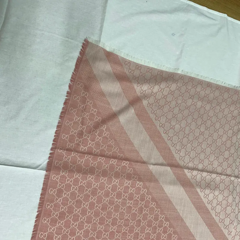 A Vintage Gucci Pink Scarf in Wool and Silk with GG Continuous Logo