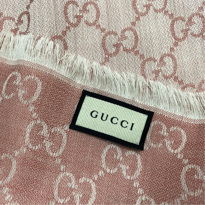 A Vintage Gucci Pink Scarf in Wool and Silk with GG Continuous Logo