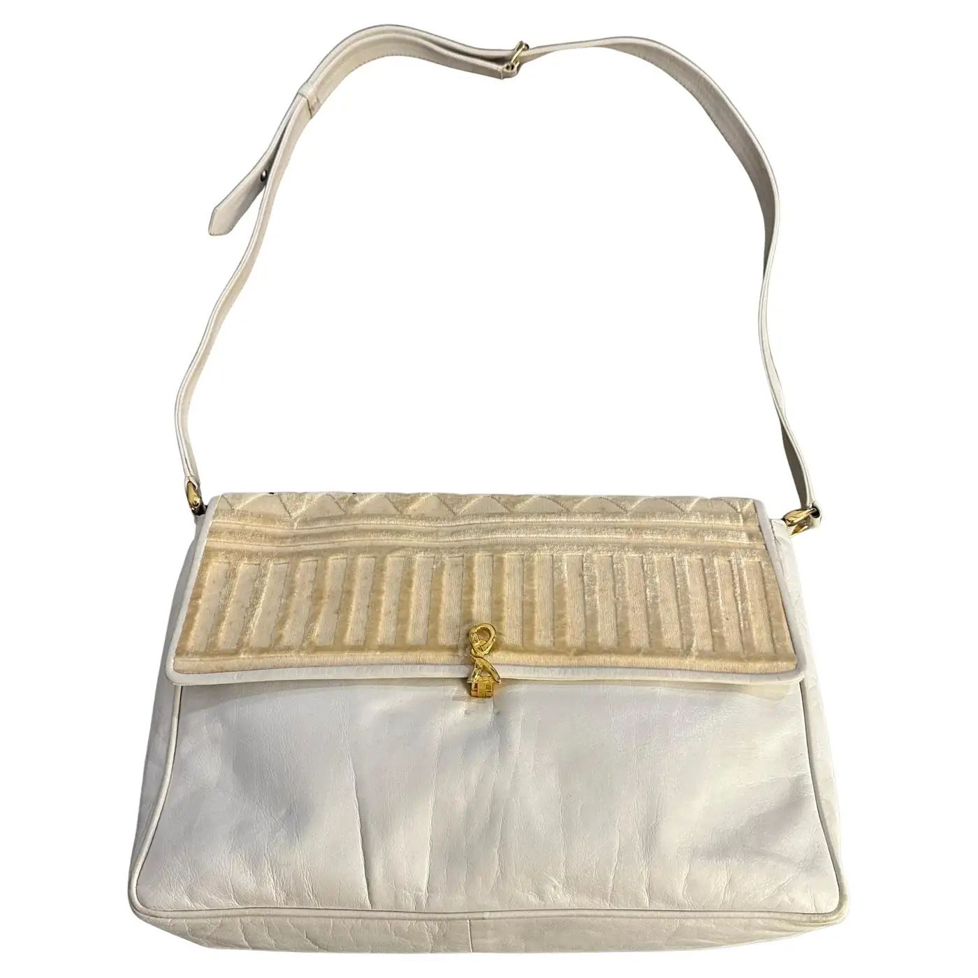 1979 Iconic White Leather and Velvet Shoulder Bag By Roberta di Camerino 1979 Iconic White Leather and Velvet Shoulder Bag By Roberta di Camerino