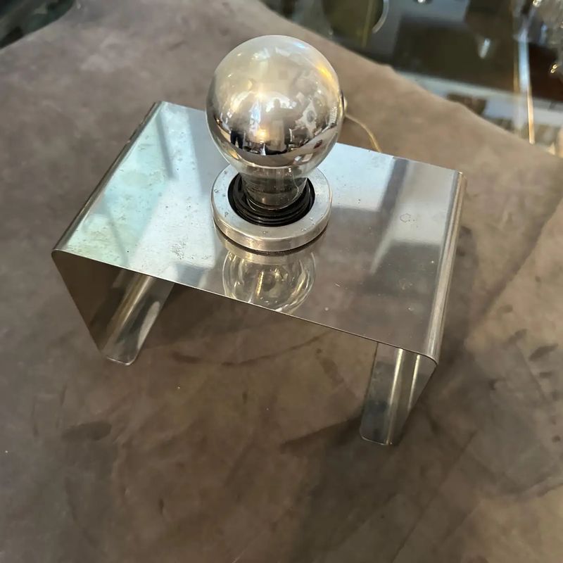 1970s Space Age Chromed Metal Rectangular Italian Table Lamp