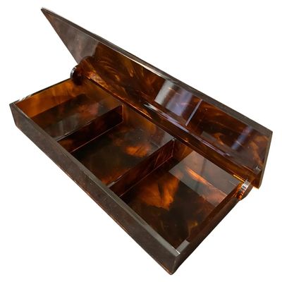 1970s Mid-Century Modern fake Tortoiseshell Lucite Italian Jewelry Box