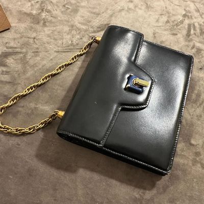 An Amazing 1980s Blue Leather and Lapis Lazuli Clasp Evening Bag by Gucci