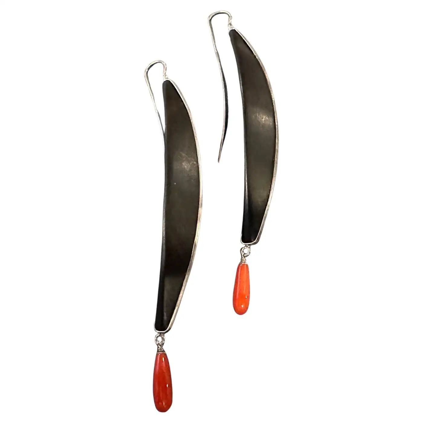 21st Century Modern Sterling Silver Ebony and Mediterranean Coral Stud Earrings 21st Century Modern Sterling Silver Ebony and Mediterranean Coral Stud Earrings