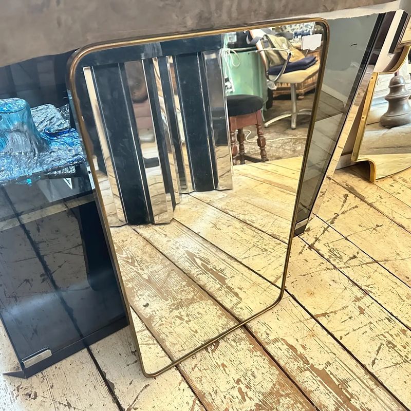 1950s Gio Ponti Style Mid-Century Modern Brass Italian Wall Mirror