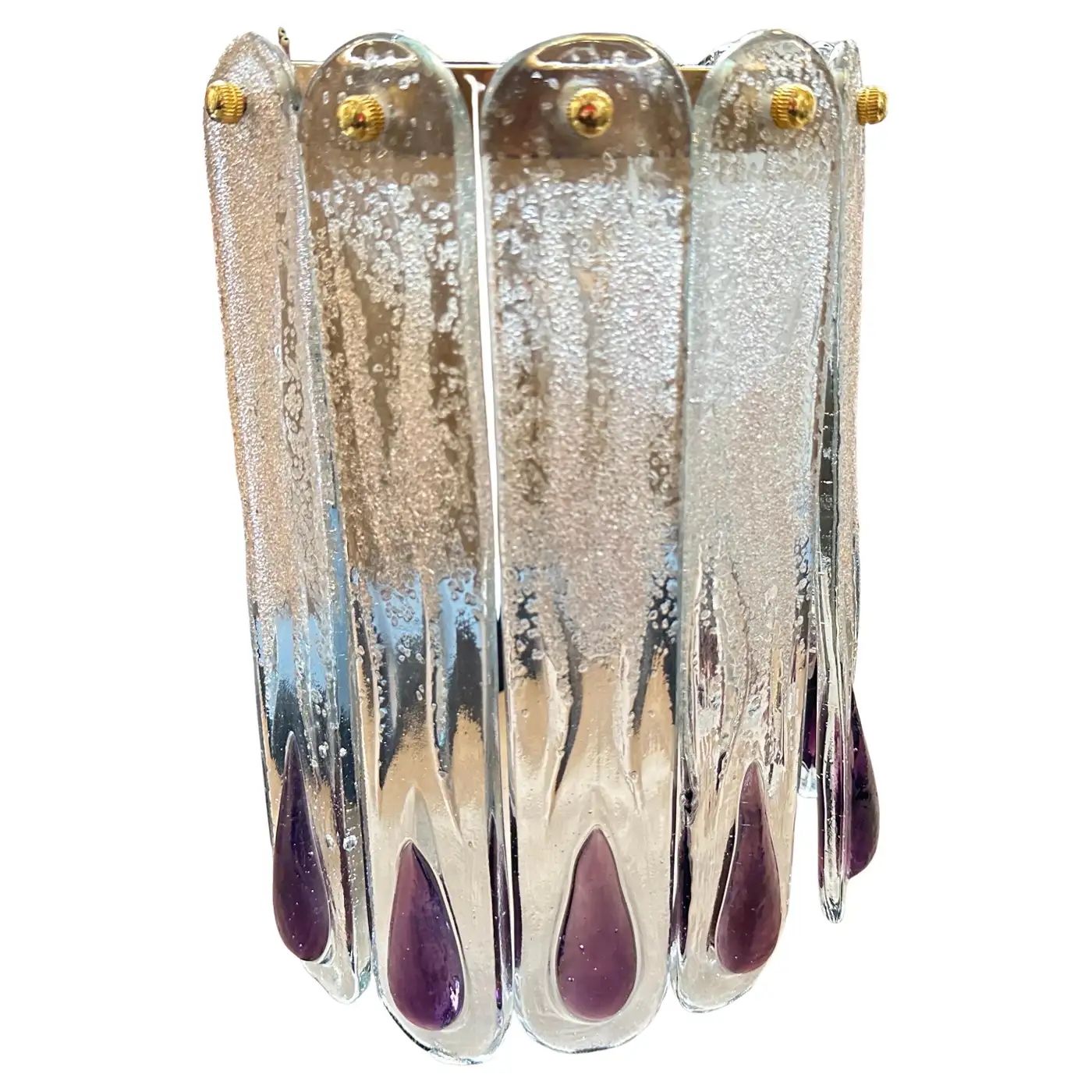 1970s Mid-Century Modern Clear and Purple Murano Glass Wall Sconce 1970s Mid-Century Modern Clear and Purple Murano Glass Wall Sconce