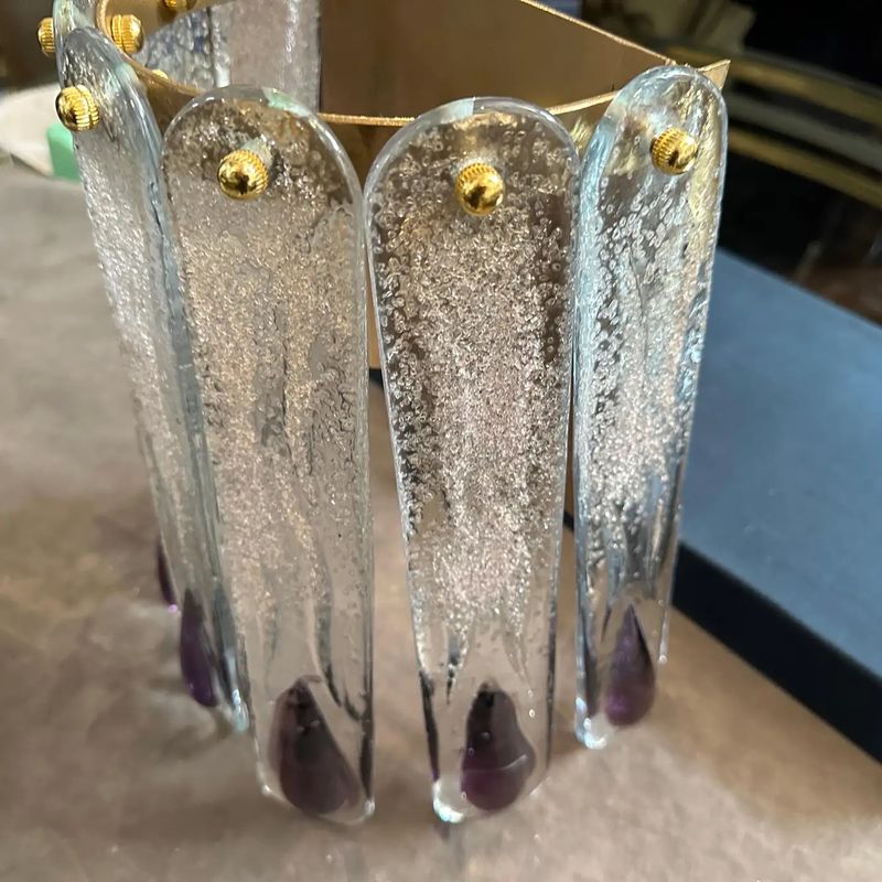 1970s Mid-Century Modern Clear and Purple Murano Glass Wall Sconce