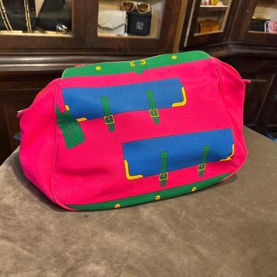 A 1990s Vibrant Pink and Green Fabric Top Handle Bag By Roberta di Camerino